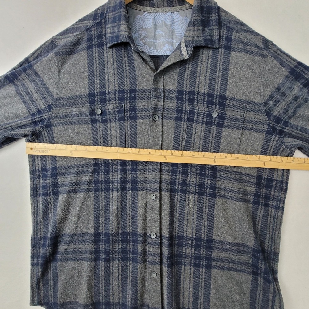 Tommy Bahama Mens 3X Gray Blue Plaid Flannel Long Sleeve Button Down Shirt - Picture 4 of 16